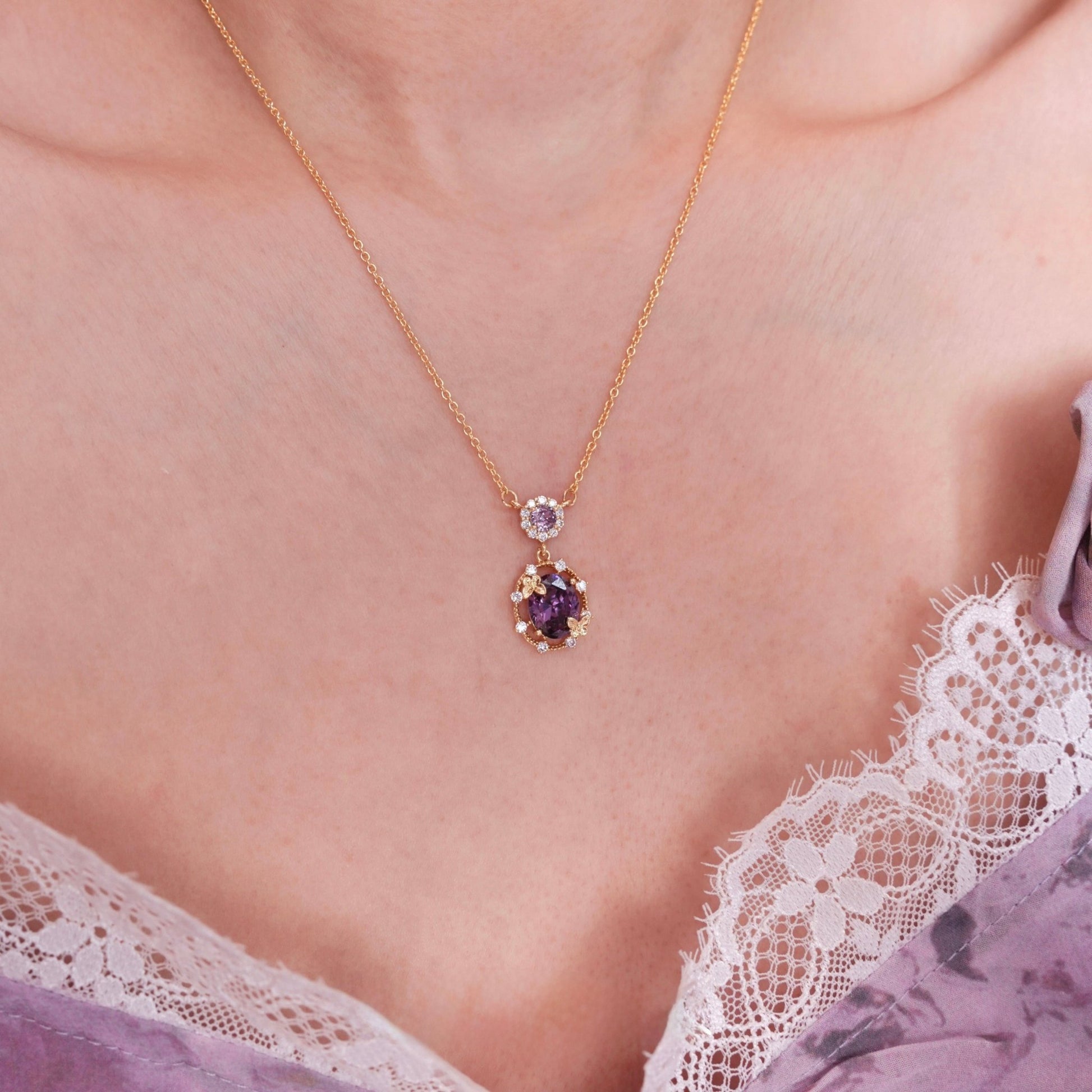 Lilac Butterfly Necklace - Gold Plated - Abbott Atelier