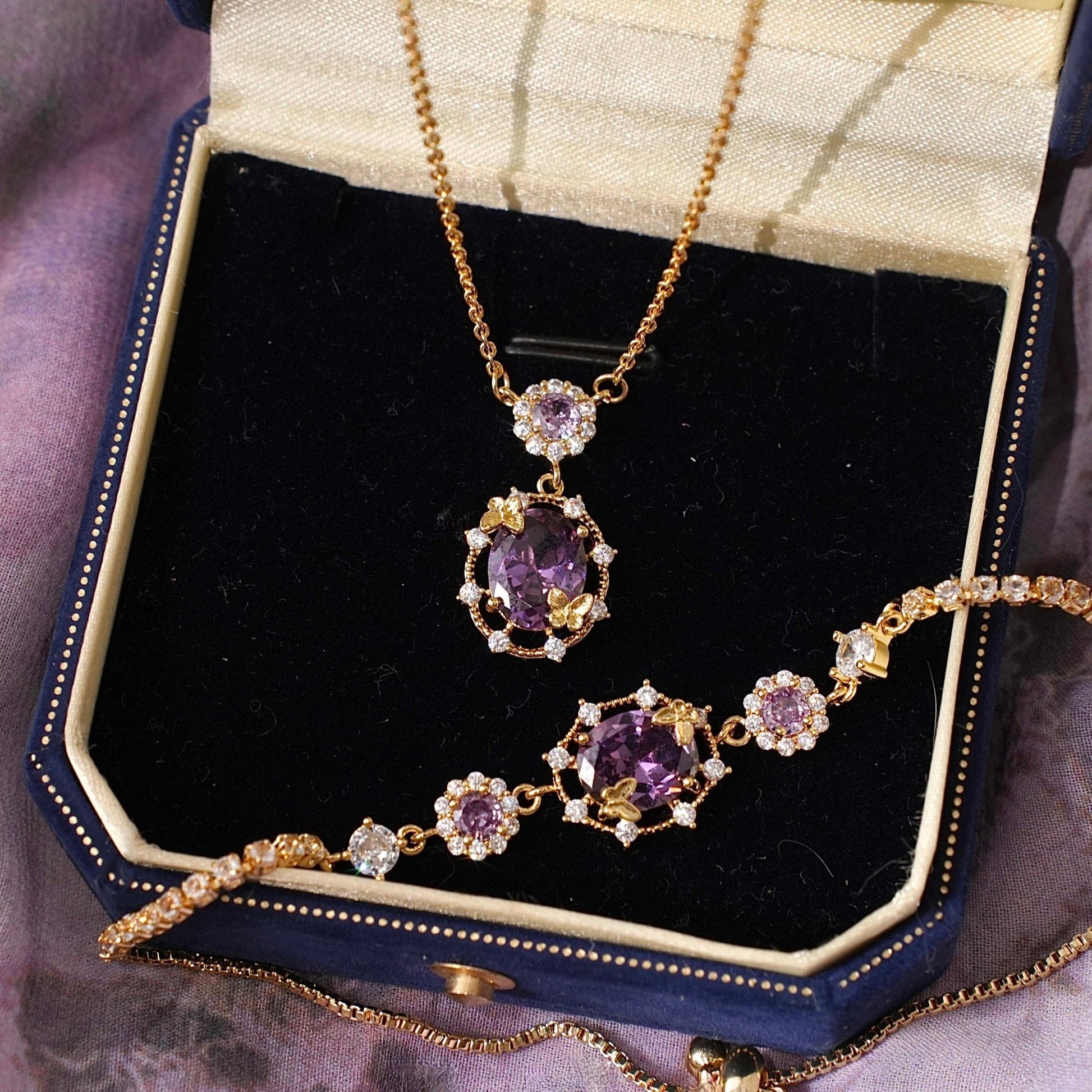Lilac Butterfly Necklace - Gold Plated - Abbott Atelier