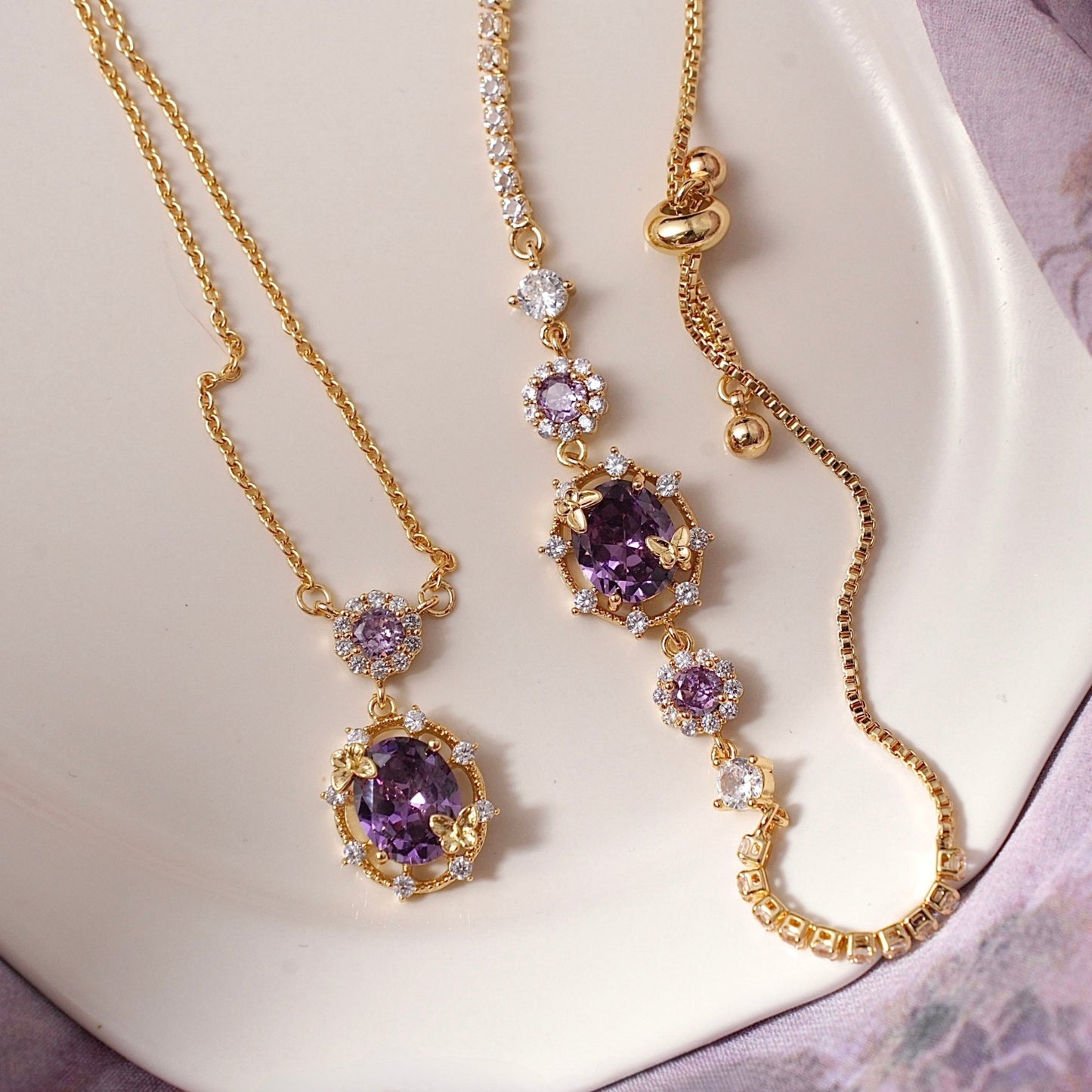 Lilac Butterfly Necklace - Gold Plated - Abbott Atelier