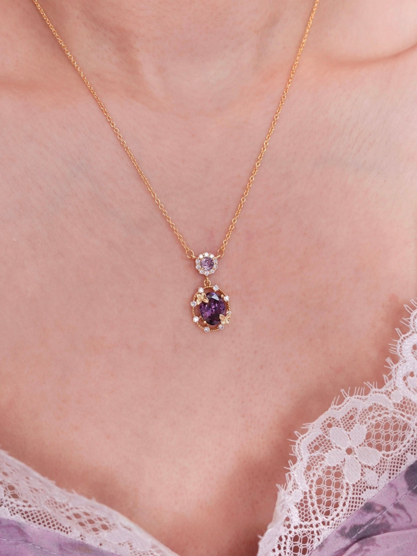 Lilac Butterfly Necklace - Gold Plated - Abbott Atelier