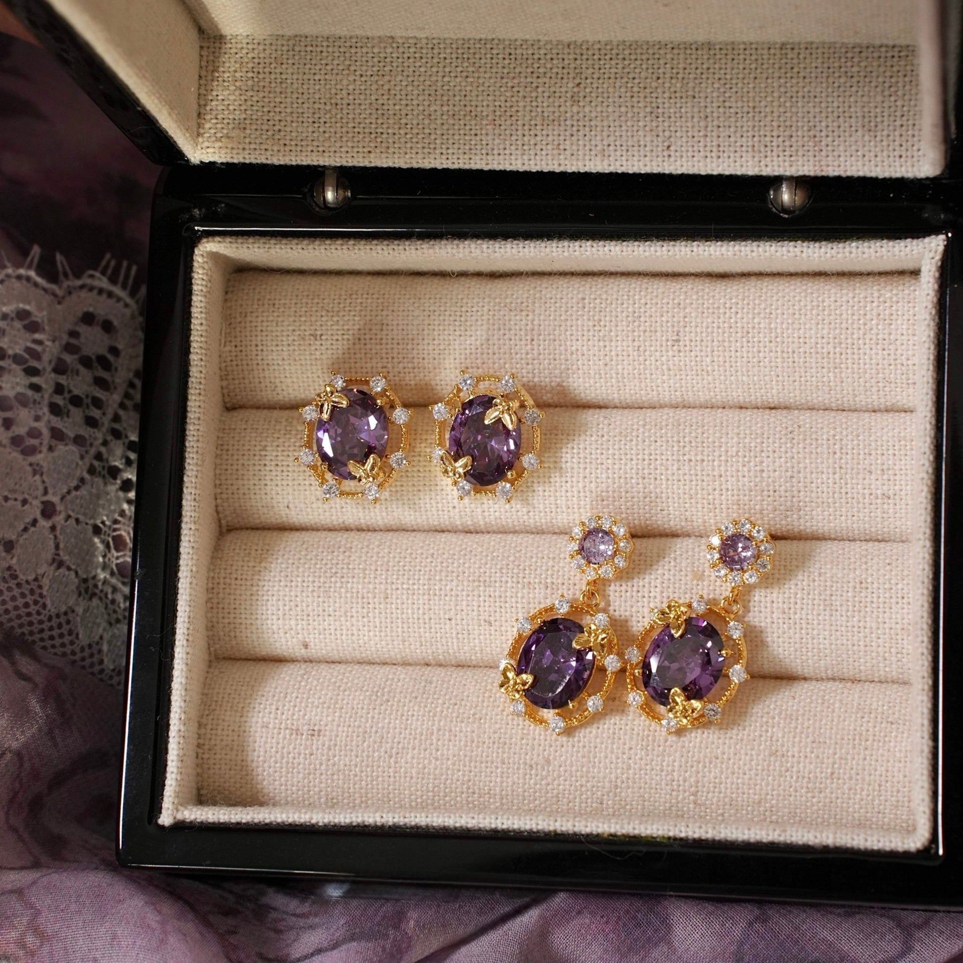 Lilac Butterfly Stud Earrings - Gold Plated - Abbott Atelier