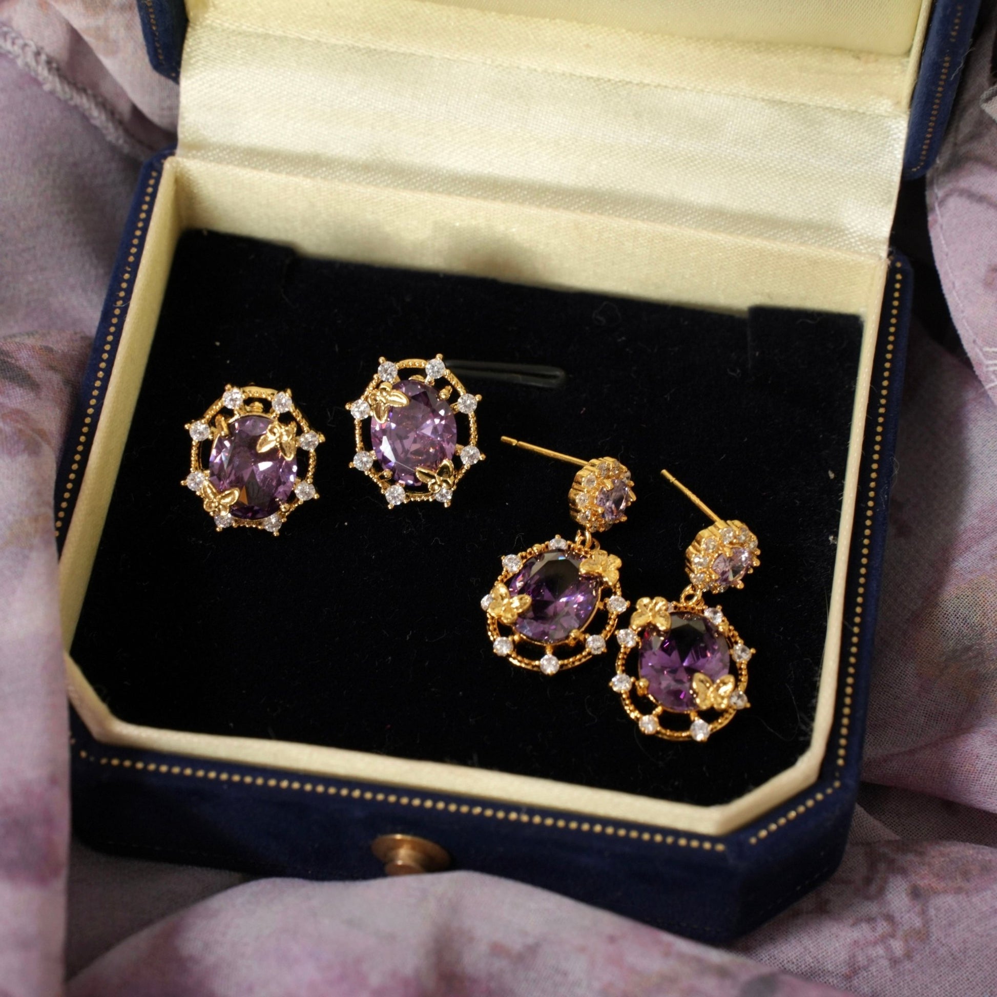 Lilac Butterfly Stud Earrings - Gold Plated - Abbott Atelier