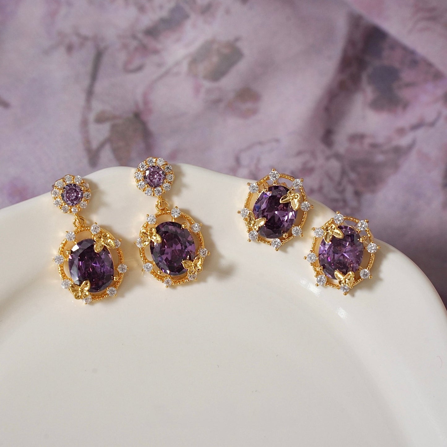 Lilac Butterfly Stud Earrings - Gold Plated - Abbott Atelier