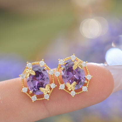 Lilac Butterfly Stud Earrings - Gold Plated - Abbott Atelier