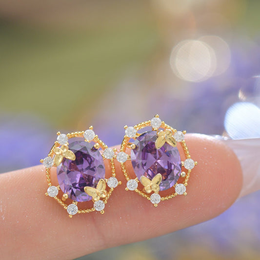 Lilac Butterfly Stud Earrings - Gold Plated - Abbott Atelier
