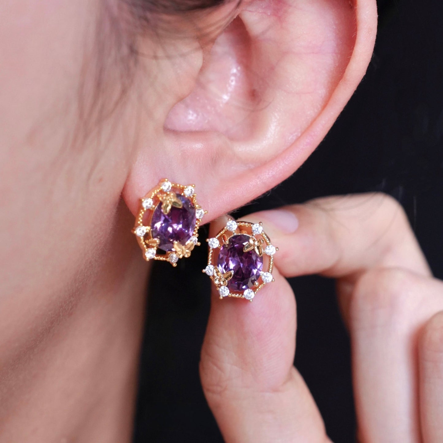 Lilac Butterfly Stud Earrings - Gold Plated - Abbott Atelier