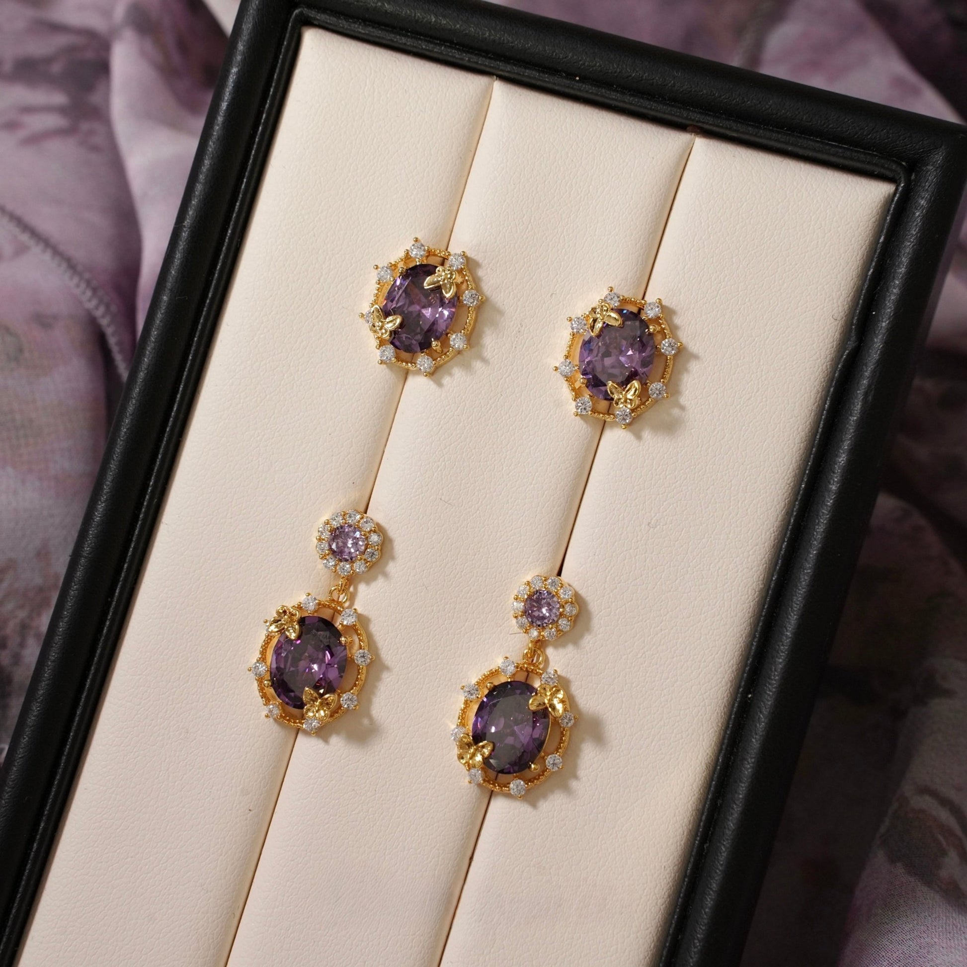 Lilac Butterfly Stud Earrings - Gold Plated - Abbott Atelier
