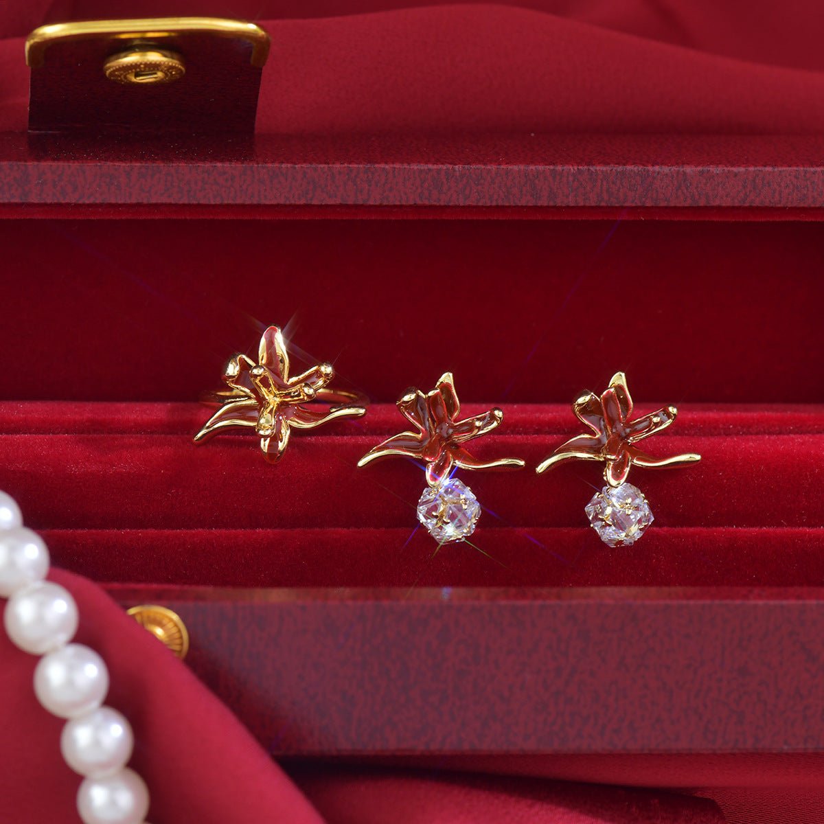 Lily of Burgundy Earrings - Gold Plated - Abbott Atelier