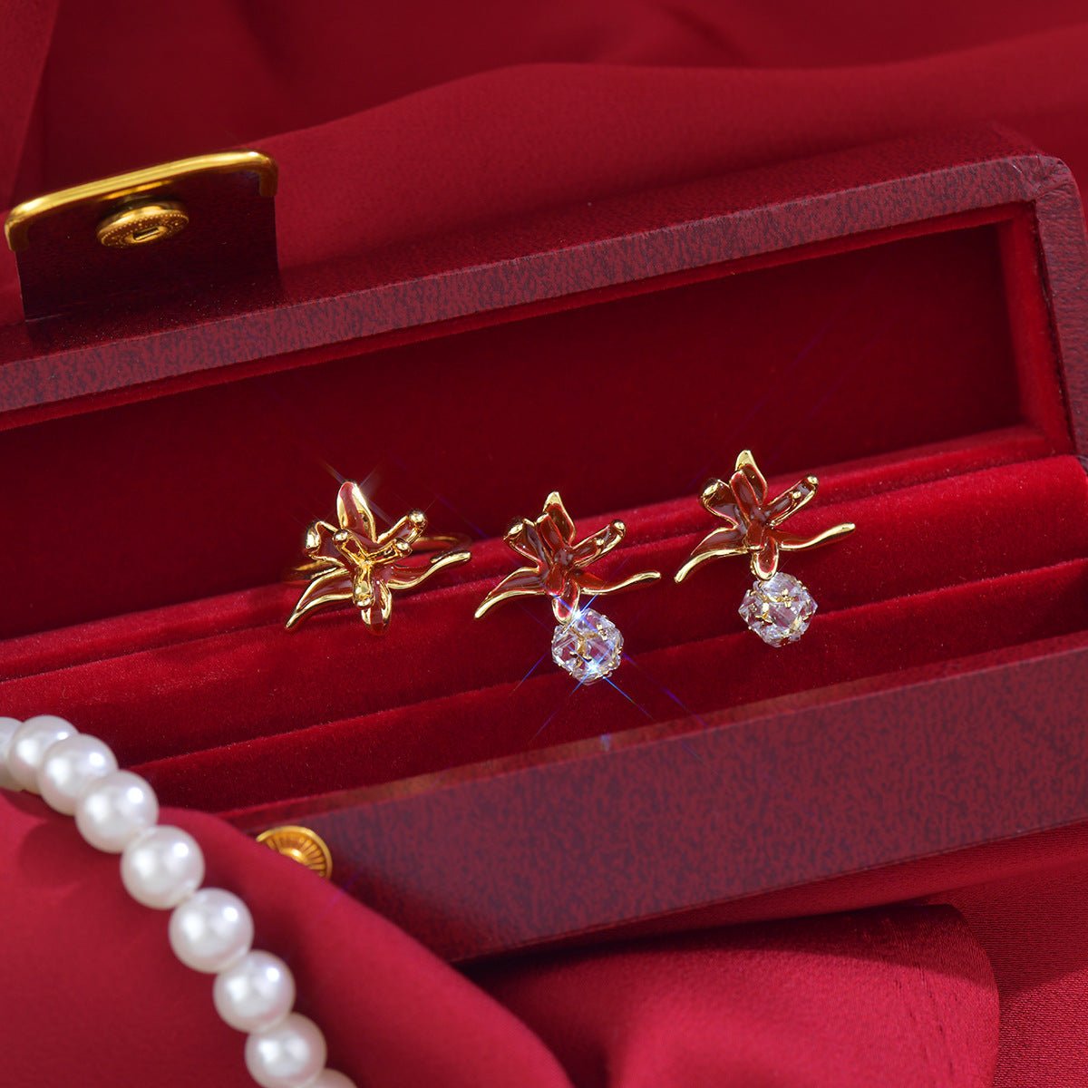 Lily of Burgundy Earrings - Gold Plated - Abbott Atelier