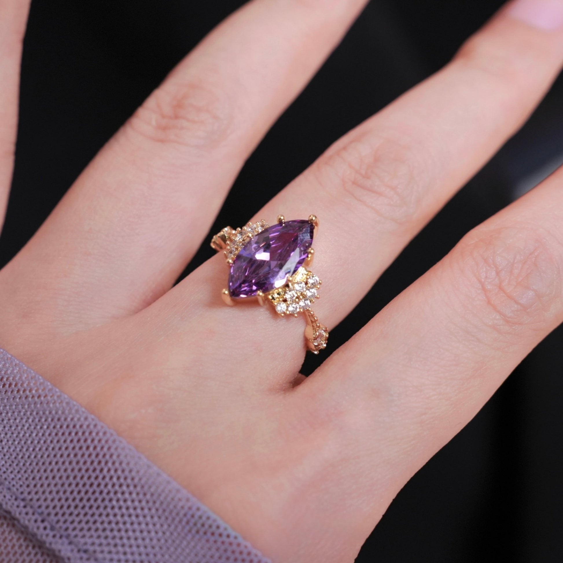 Marquise Amethyst Ring - Gold - Plated - Abbott Atelier