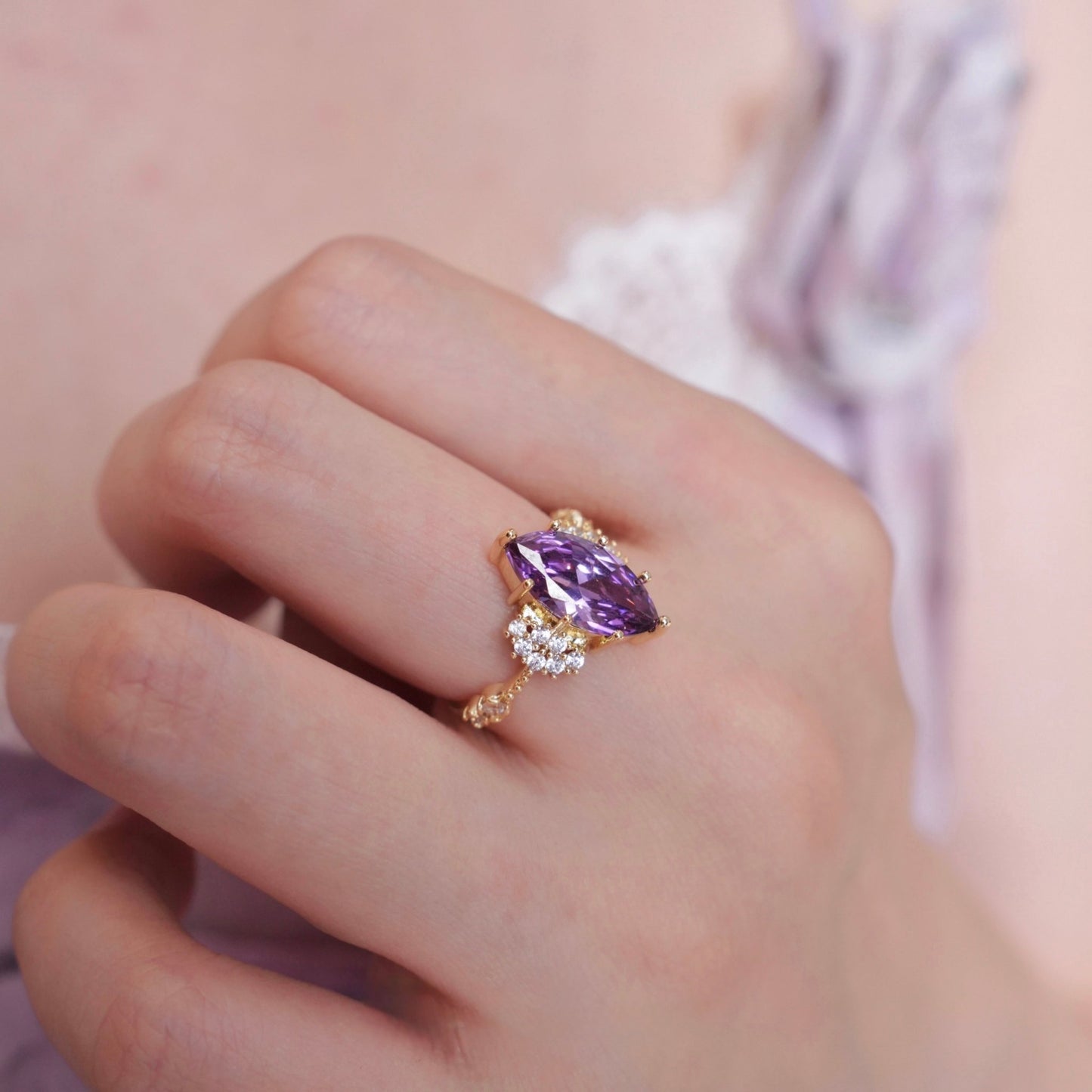 Marquise Amethyst Ring - Gold - Plated - Abbott Atelier