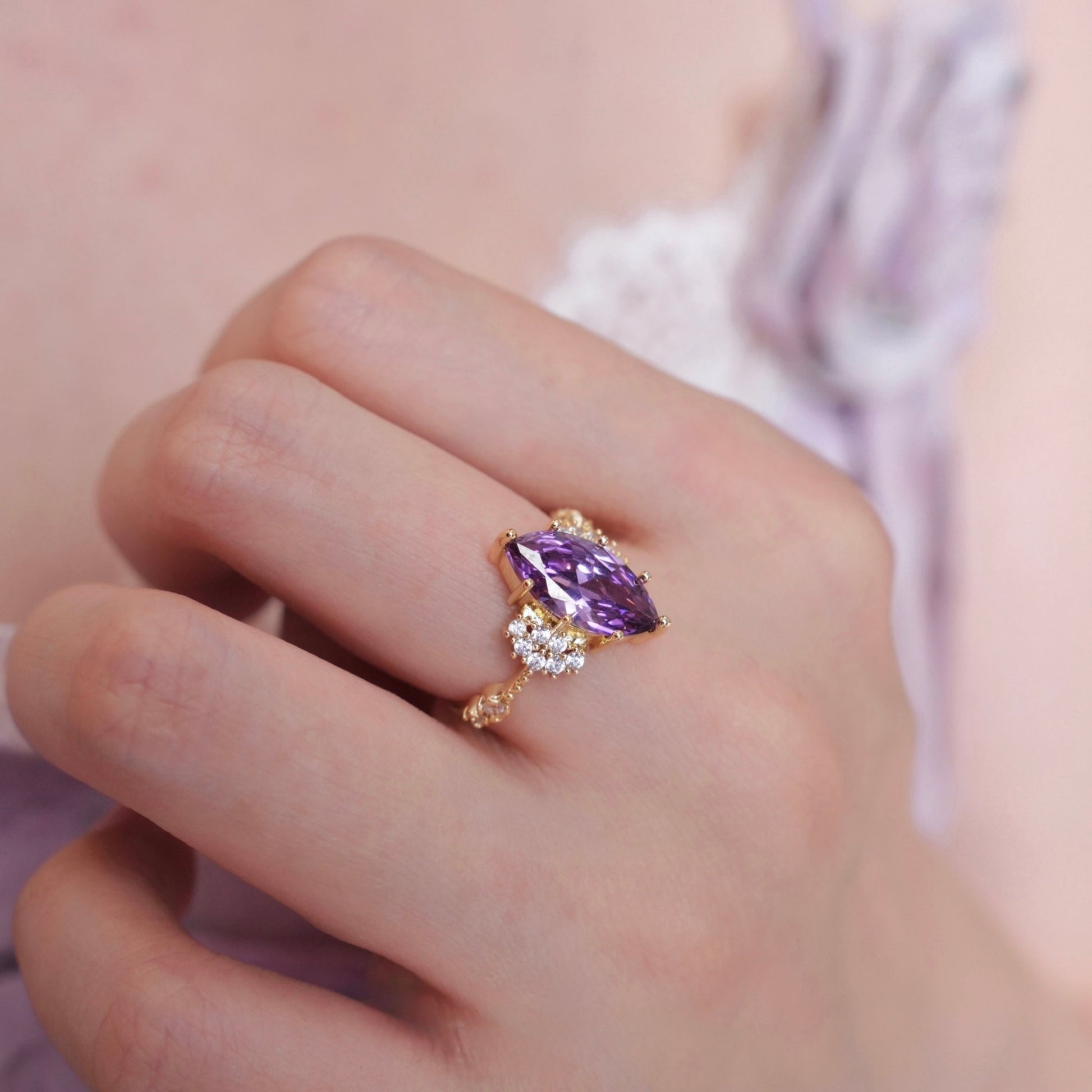 Marquise Amethyst Ring - Gold - Plated - Abbott Atelier