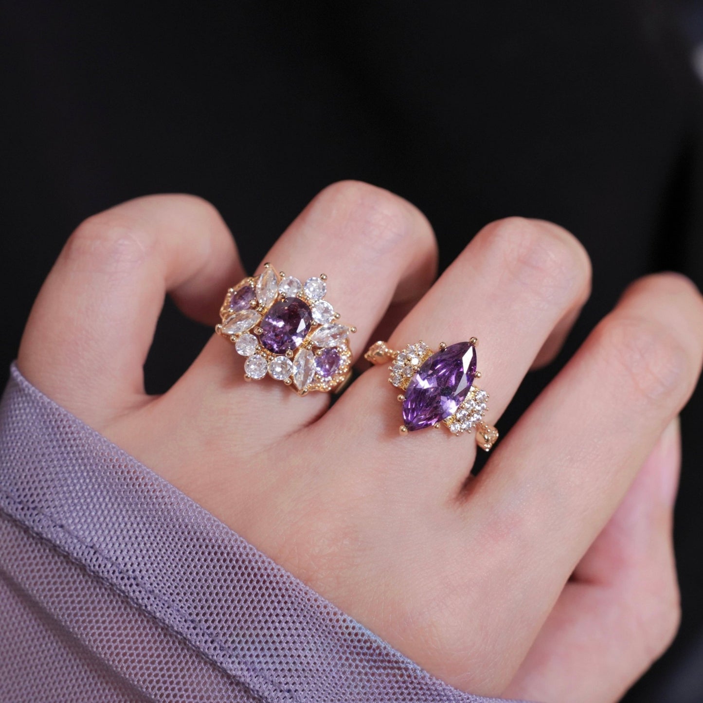 Marquise Amethyst Ring - Gold - Plated - Abbott Atelier