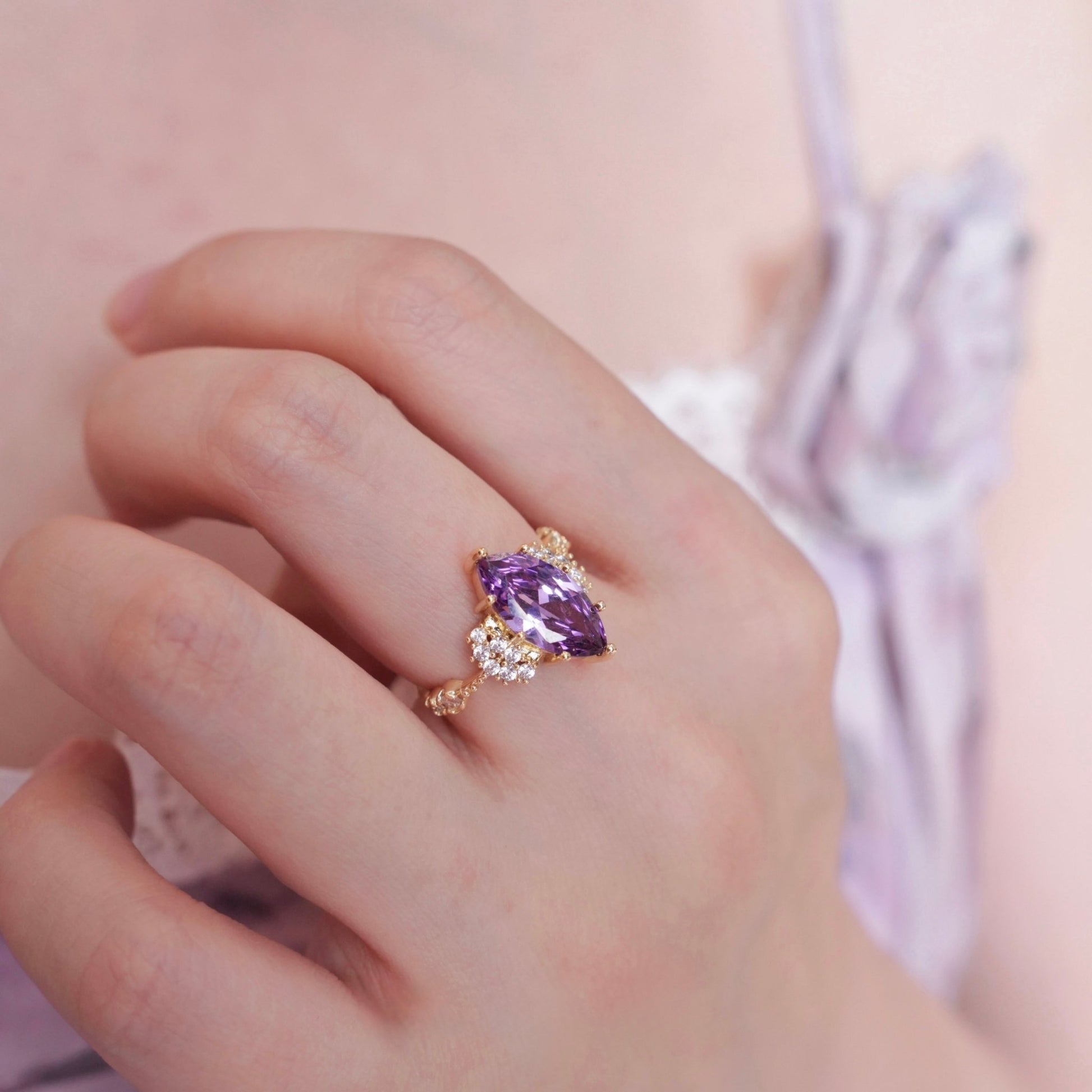 Marquise Amethyst Ring - Gold - Plated - Abbott Atelier