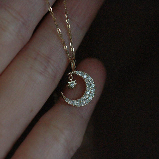 Moon and Star Necklace (Solid Silver) - Hypoallergenic - Abbott Atelier