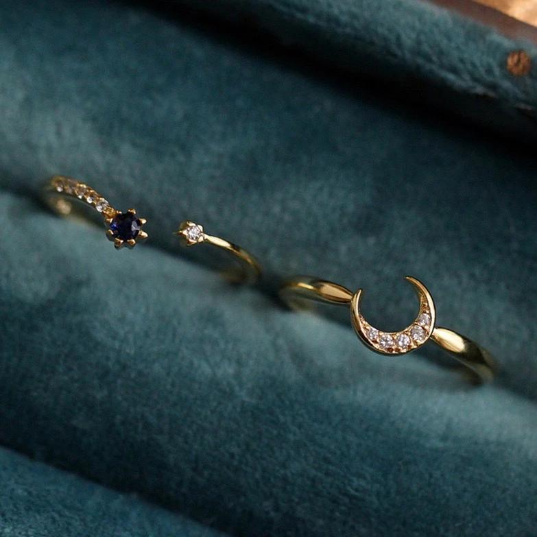 Moon Ring Set (Solid Silver) - Hypoallergenic - Abbott Atelier