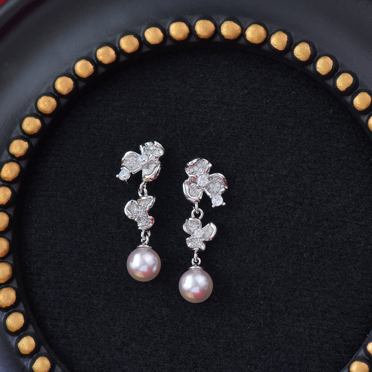 Moonlit Pansy Pearl Earrings - Hypoallergenic - Abbott Atelier