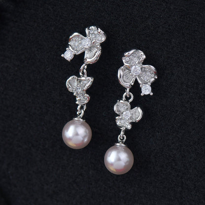 Moonlit Pansy Pearl Earrings - Hypoallergenic - Abbott Atelier