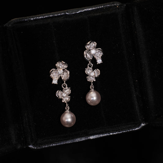 Moonlit Pansy Pearl Earrings - Hypoallergenic - Abbott Atelier