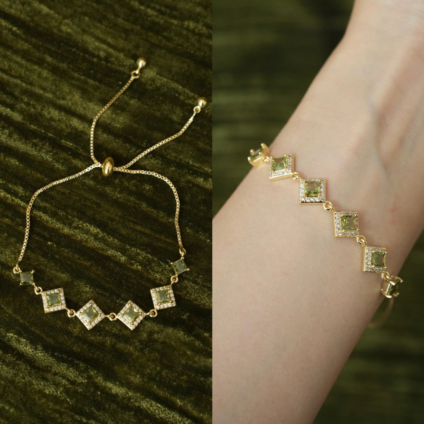 Ophelia Bracelet in Green - Gold Plated - Abbott Atelier