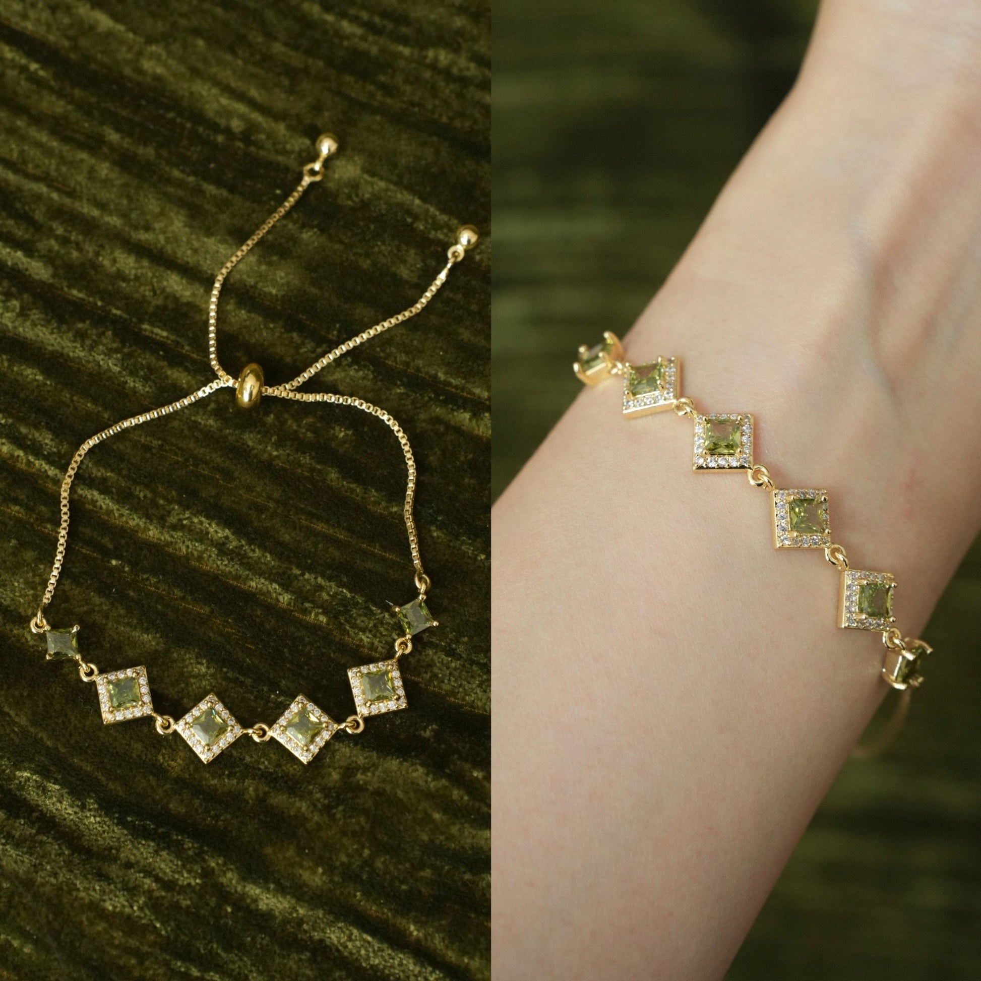 Ophelia Bracelet in Green - Gold Plated - Abbott Atelier