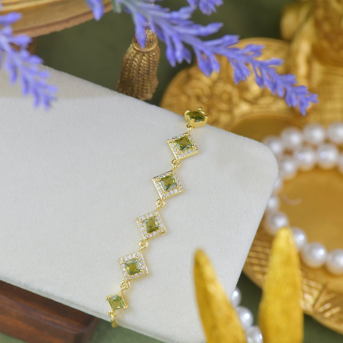 Ophelia Bracelet in Green - Gold Plated - Abbott Atelier