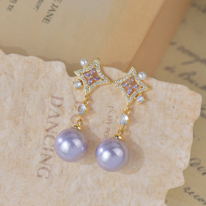 Opulent Amethyst Pearl Earrings - Gold Plated - Abbott Atelier