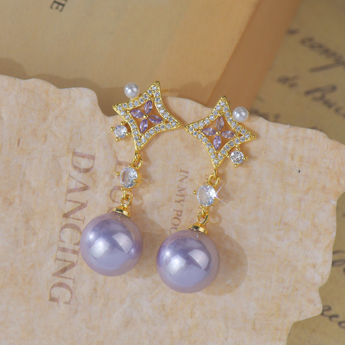 Opulent Amethyst Pearl Earrings - Gold Plated - Abbott Atelier