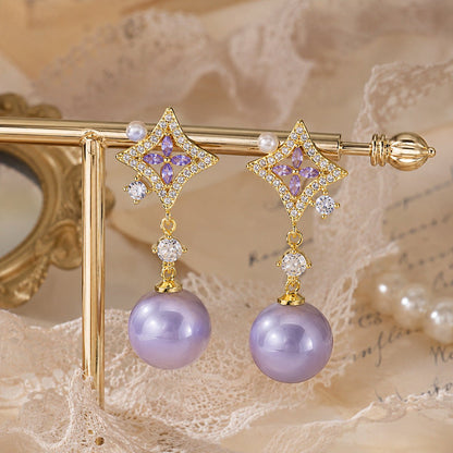 Opulent Amethyst Pearl Earrings - Gold Plated - Abbott Atelier