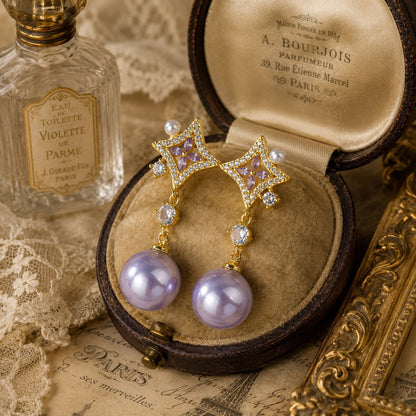 Opulent Amethyst Pearl Earrings - Gold Plated - Abbott Atelier
