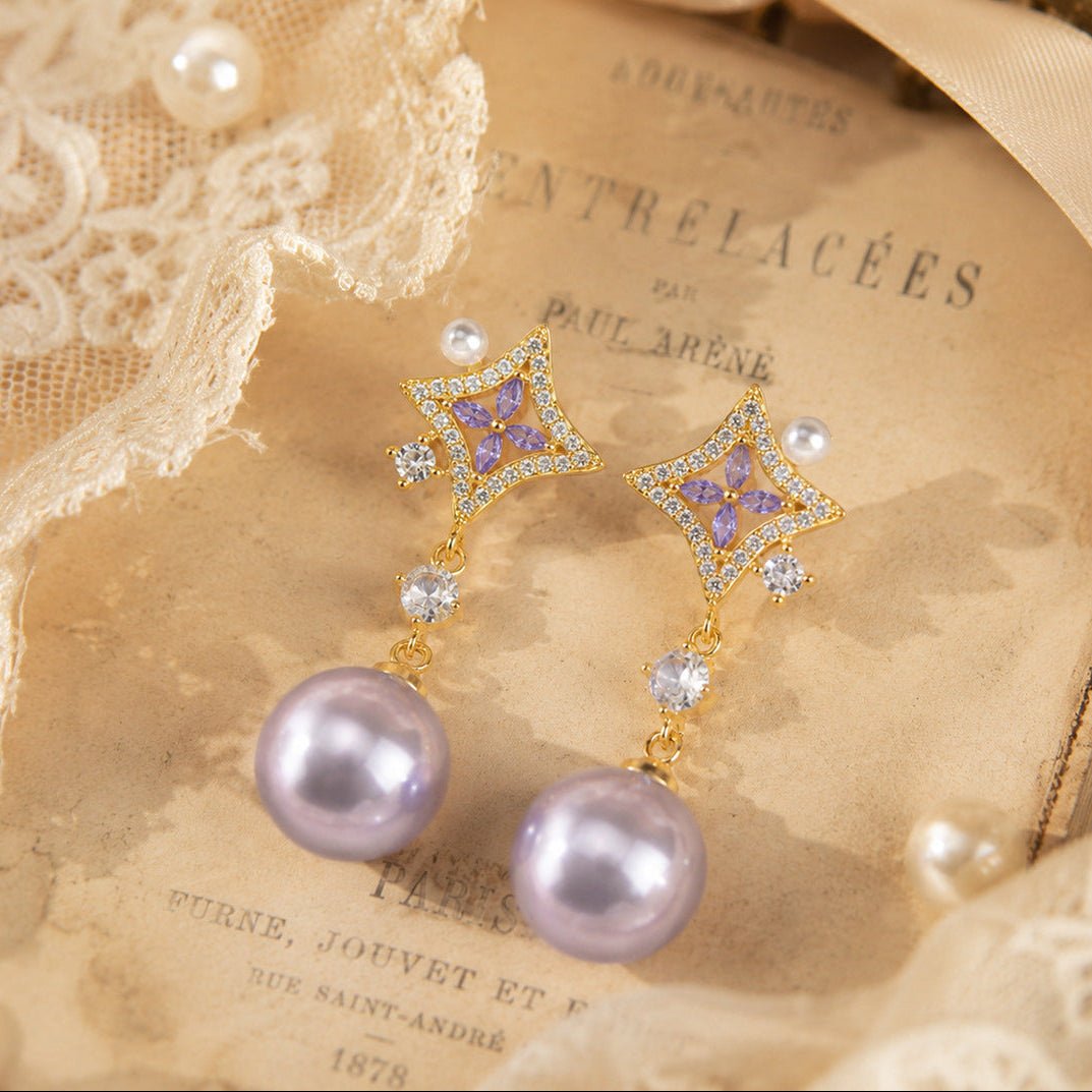Opulent Amethyst Pearl Earrings - Gold Plated - Abbott Atelier