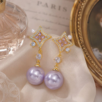 Opulent Amethyst Pearl Earrings - Gold Plated - Abbott Atelier