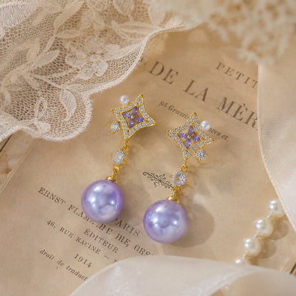 Opulent Amethyst Pearl Earrings - Gold Plated - Abbott Atelier