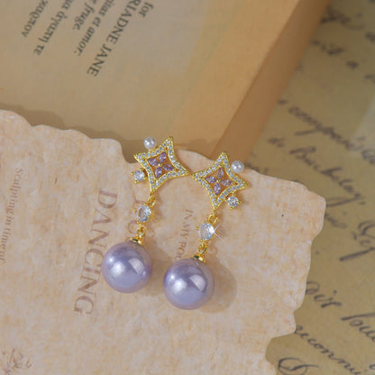 Opulent Amethyst Pearl Earrings - Gold Plated - Abbott Atelier