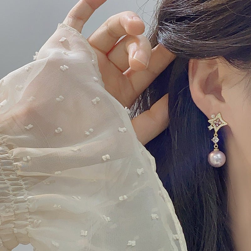 Opulent Amethyst Pearl Earrings - Gold Plated - Abbott Atelier