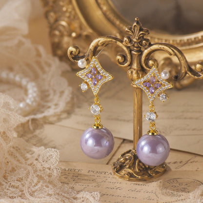 Opulent Amethyst Pearl Earrings - Gold Plated - Abbott Atelier