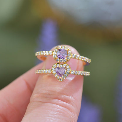 Pavé Halo Heart Amethyst Ring - Gold-Plated - Abbott Atelier