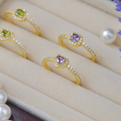 Pavé Halo Heart Amethyst Ring - Gold-Plated - Abbott Atelier