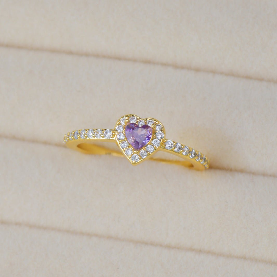 Pavé Halo Heart Amethyst Ring - Gold-Plated - Abbott Atelier