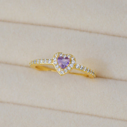 Pavé Halo Heart Amethyst Ring - Gold-Plated - Abbott Atelier