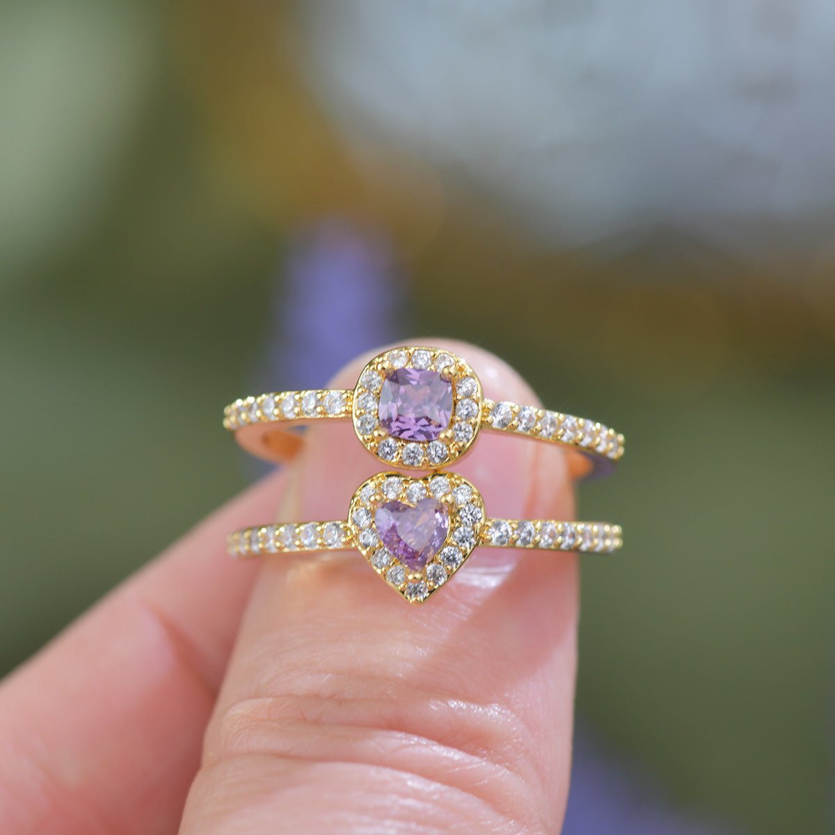 Pavé Halo Heart Amethyst Ring - Gold-Plated - Abbott Atelier