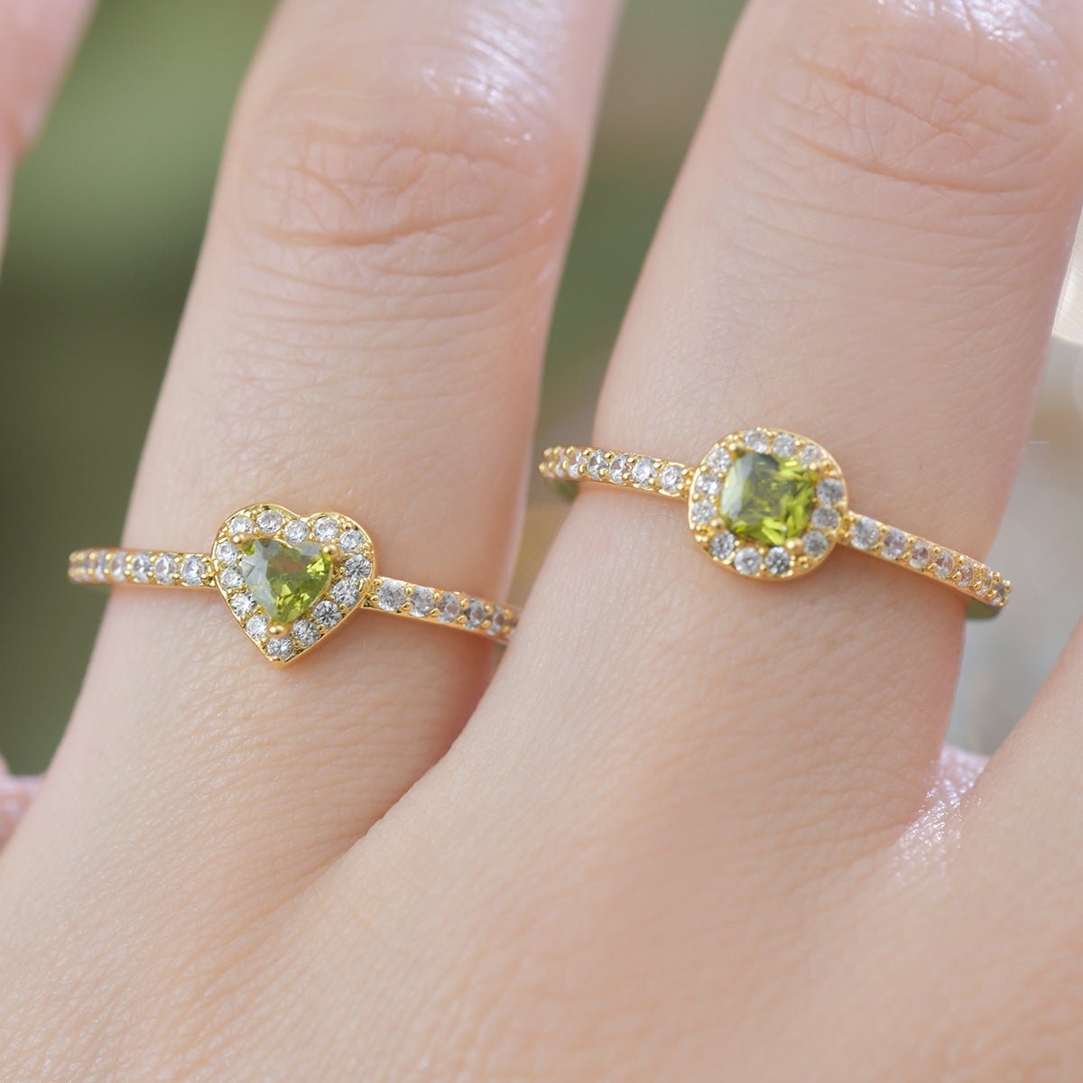 Pavé Halo Heart Peridot Ring - Gold-Plated - Abbott Atelier