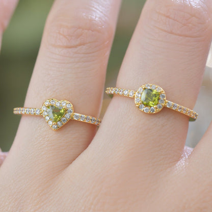 Pavé Halo Heart Peridot Ring - Gold-Plated - Abbott Atelier