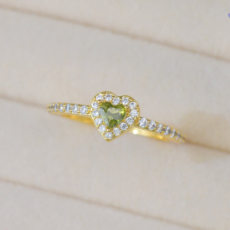 Pavé Halo Heart Peridot Ring - Gold-Plated - Abbott Atelier
