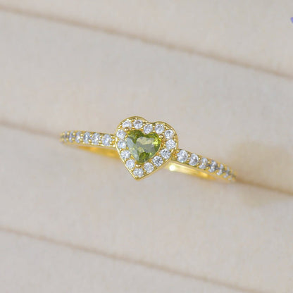 Pavé Halo Heart Peridot Ring - Gold-Plated - Abbott Atelier