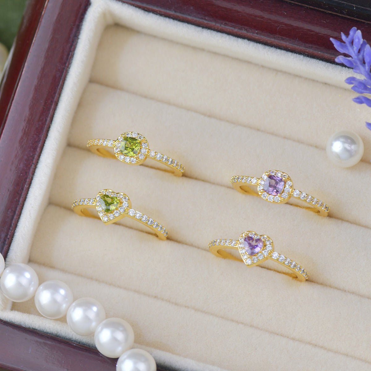 Pavé Halo Heart Peridot Ring - Gold-Plated - Abbott Atelier