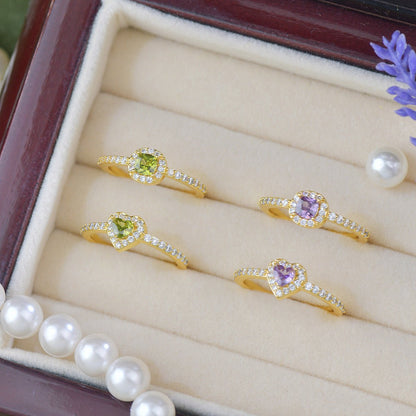 Pavé Halo Heart Peridot Ring - Gold-Plated - Abbott Atelier