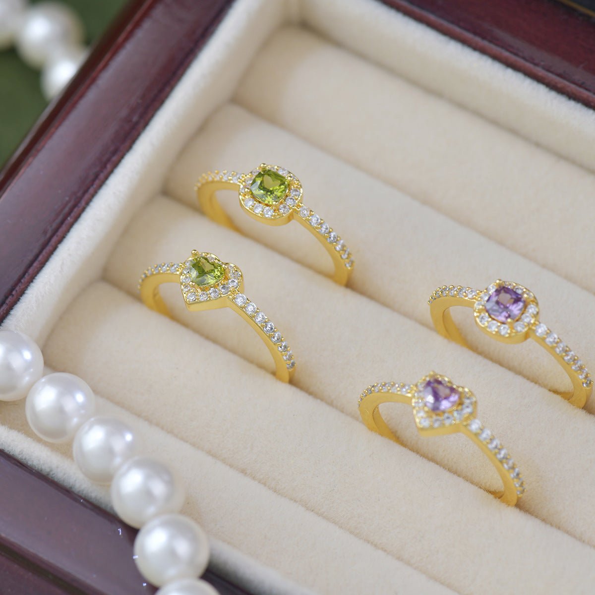 Pavé Halo Heart Peridot Ring - Gold-Plated - Abbott Atelier