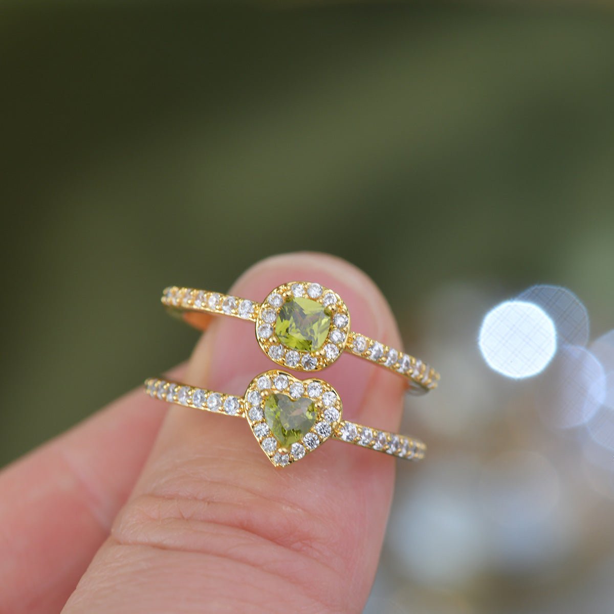 Pavé Halo Heart Peridot Ring - Gold-Plated - Abbott Atelier