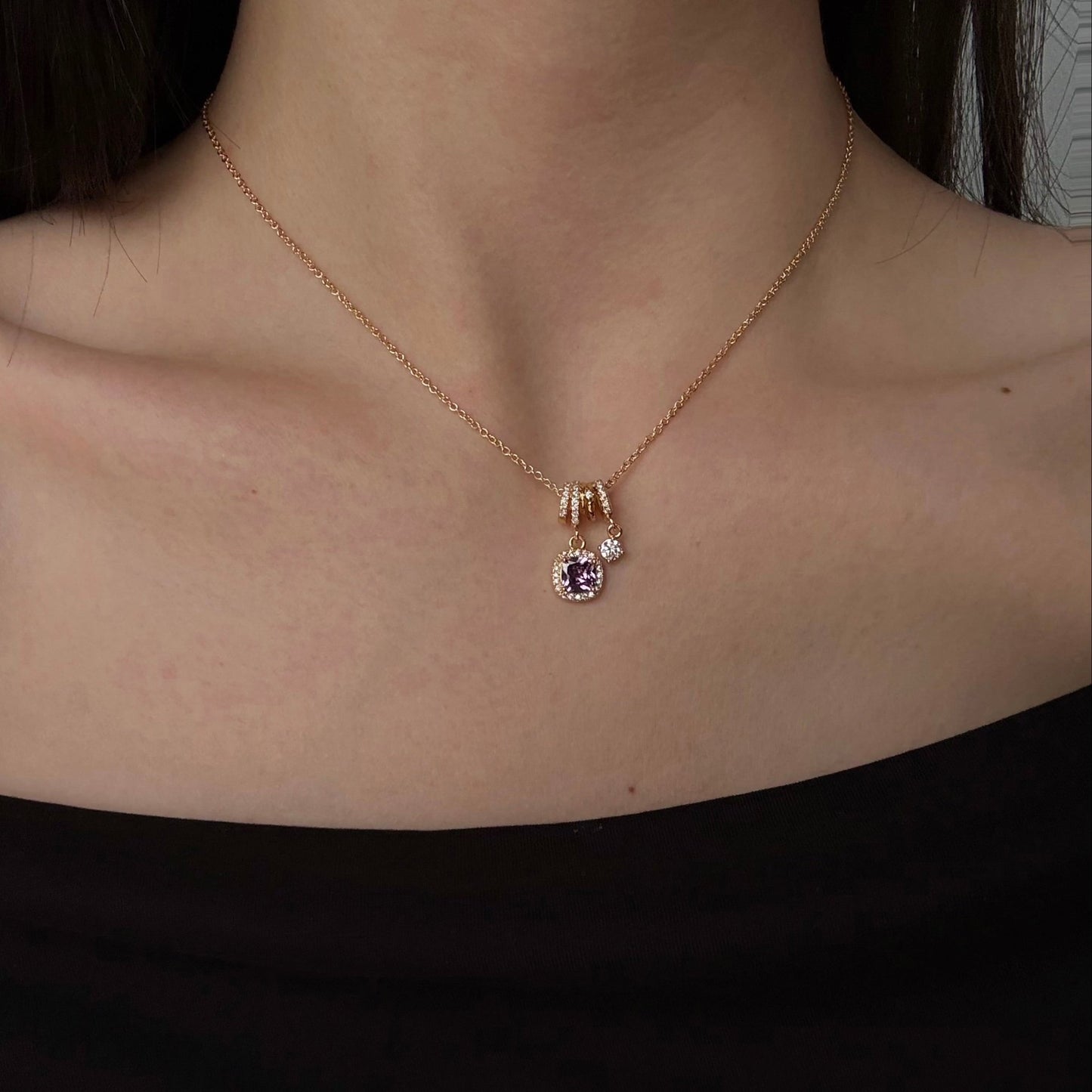 Pavé Halo Regal Amethyst Necklace - Gold Plated - Abbott Atelier